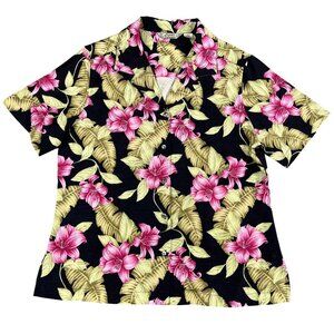 Tommy Bahama Womens 100% Silk Floral‎ Hawaiian Button Down Shirt Sz Medium